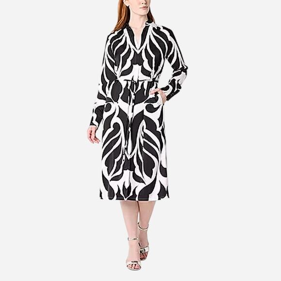 Worthington Dresses & Skirts - NEW Worthington Graphic Print Dress Retro Graphic Mod Collared Black White Sz L